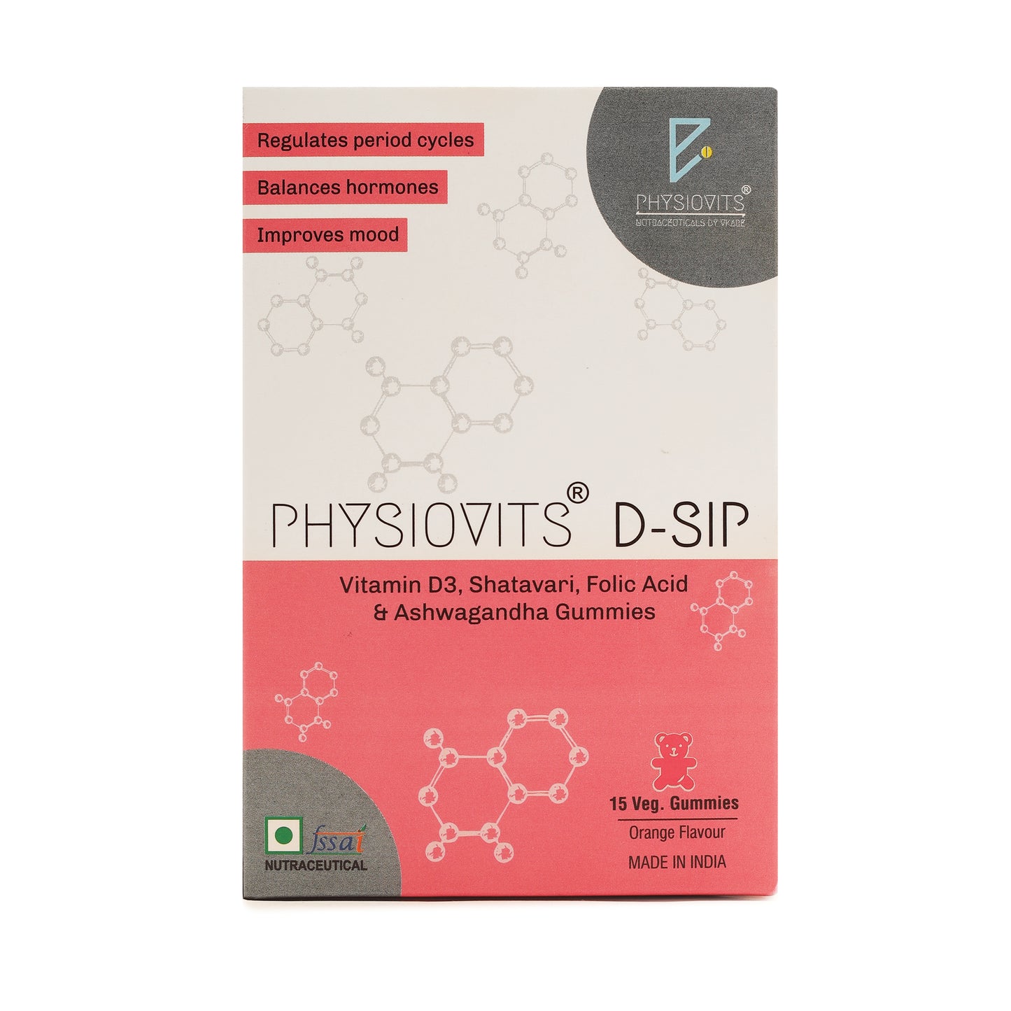 Physiovits D Sip | Vit D3, Shatavari, Folic Acid & Ashwagandha Gummies | 15 Veg Gummies