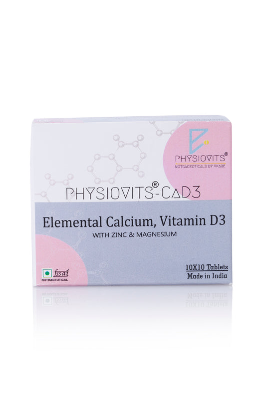 Physiovits  CaD3 Tablets | Elemental Calcium with Zinc and Magnesium