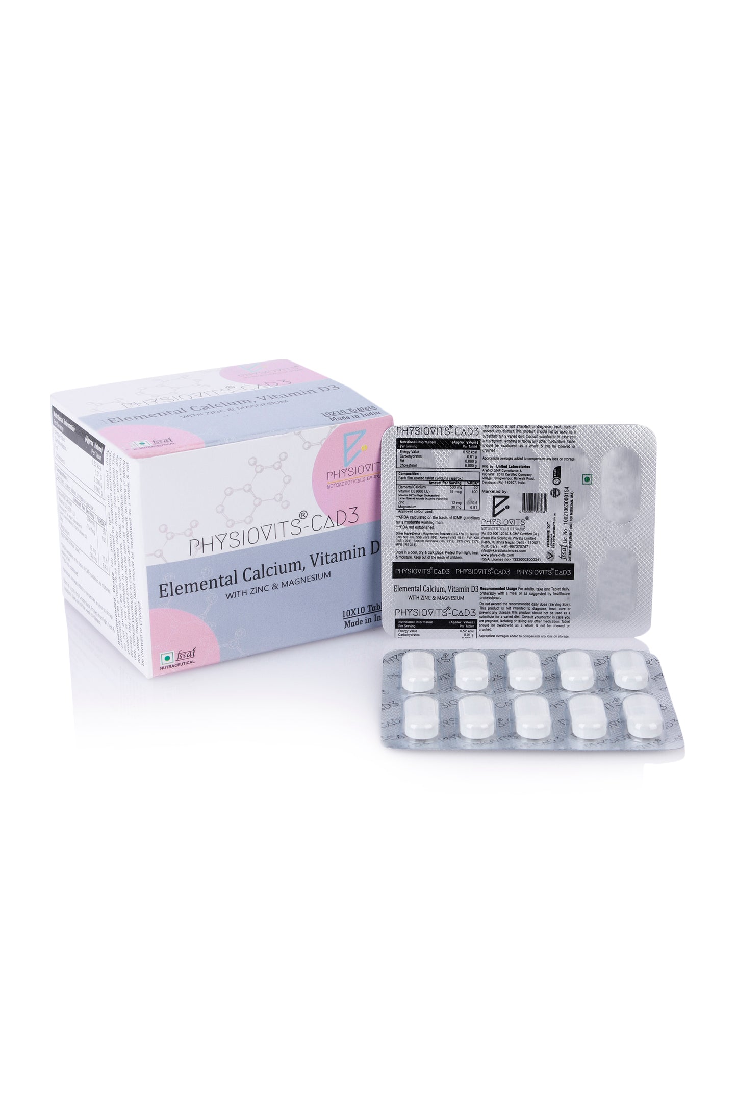 Physiovits  CaD3 Tablets | Elemental Calcium with Zinc and Magnesium