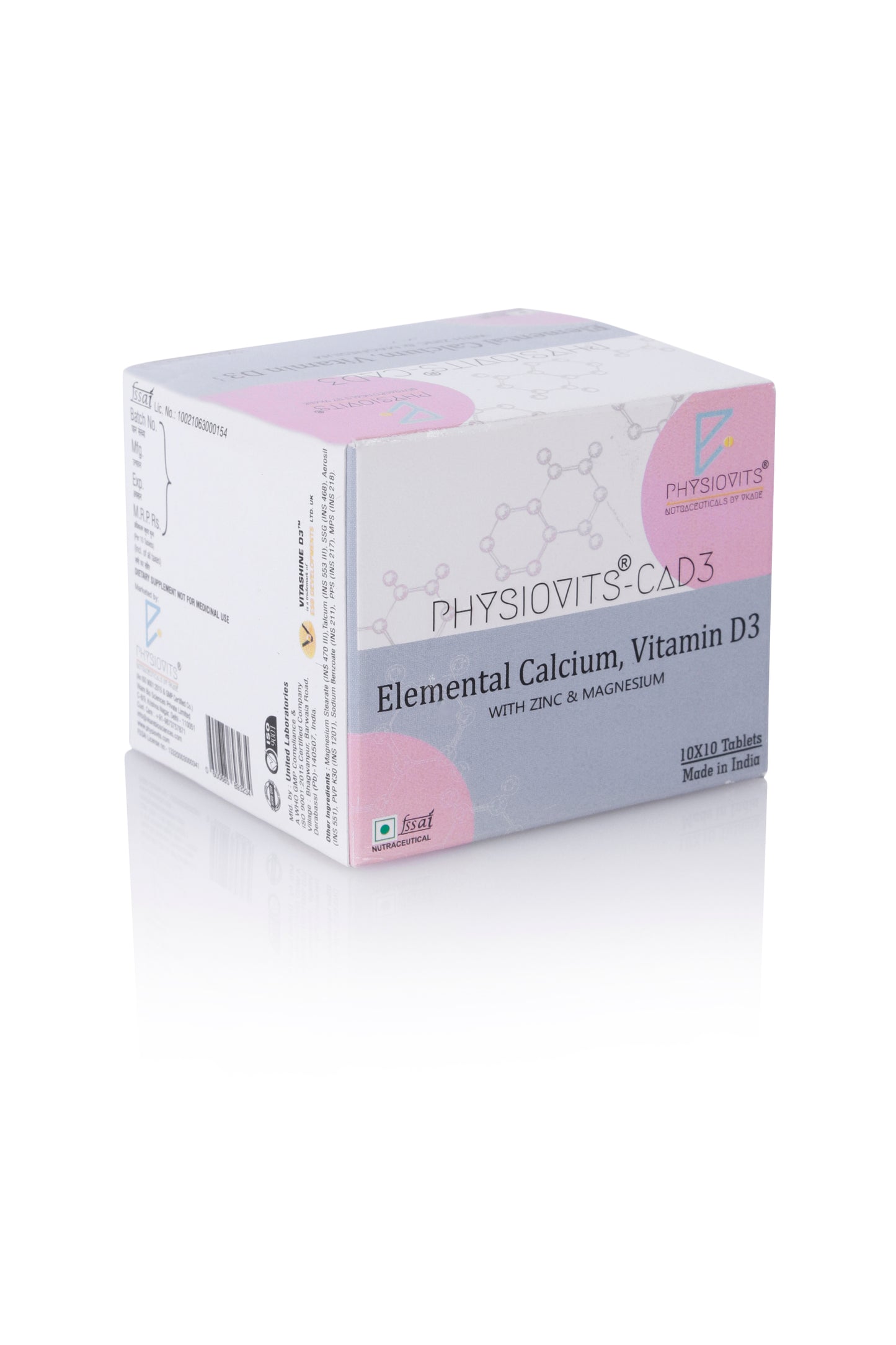 Physiovits  CaD3 Tablets | Elemental Calcium with Zinc and Magnesium