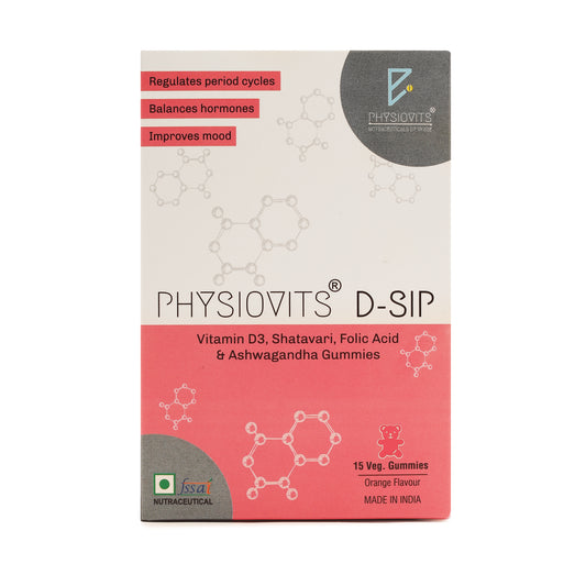 Physiovits D Sip | Vit D3, Shatavari, Folic Acid & Ashwagandha Gummies | 15 Veg Gummies